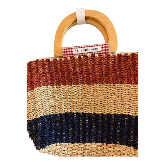Tommy Hilfiger Handbags - Tommy Hilfiger Red and Cream Tote Bag with Wooden Handles
